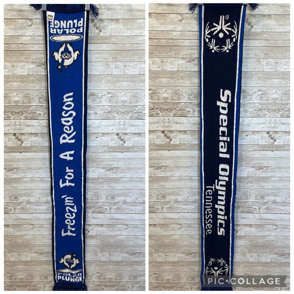 Tennessee Special Olympics Scarf Freeze For A Reason Blue White Knit Polar Bear